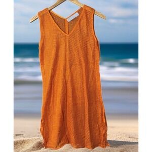 Y2K‎ TRENDY LOOKS Orange Crochet V Neck Sleeveless Beach Cover Up Dress Medium